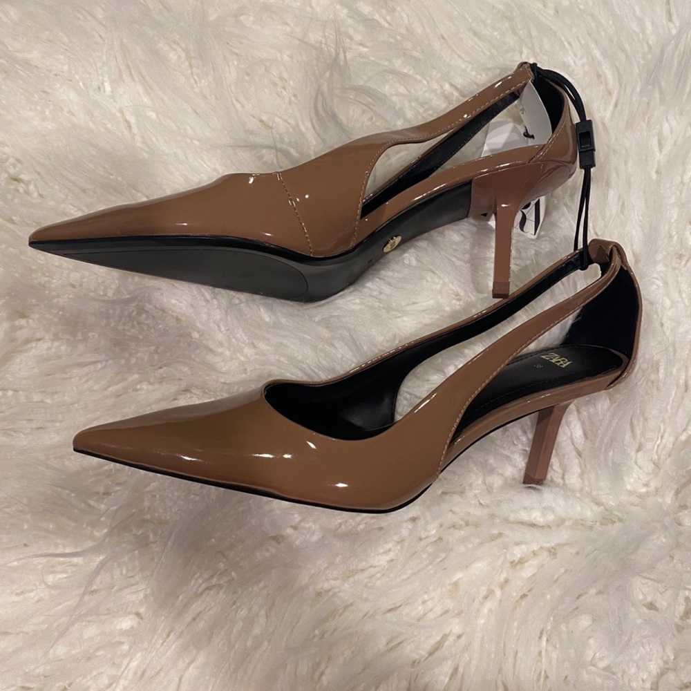 Zara patent leather sling back heels 38